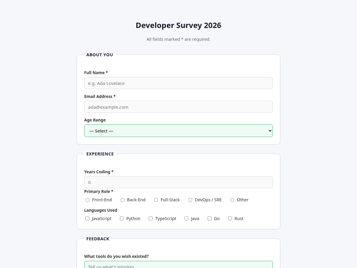 Survey Form screenshot